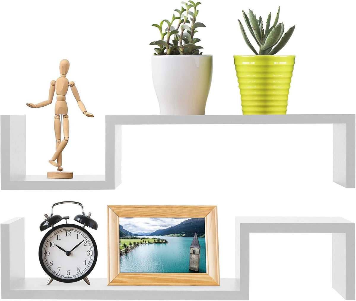 Greenco Floating Wall Shelves, White Finish (2pcs) | Wall-Mounted Shelves, Storage, Hanging/Floating Shelf, Bookshelf, Book Organizer | Bedroom, Toilet, Restroom, Farmhouse, Bathroom Decor