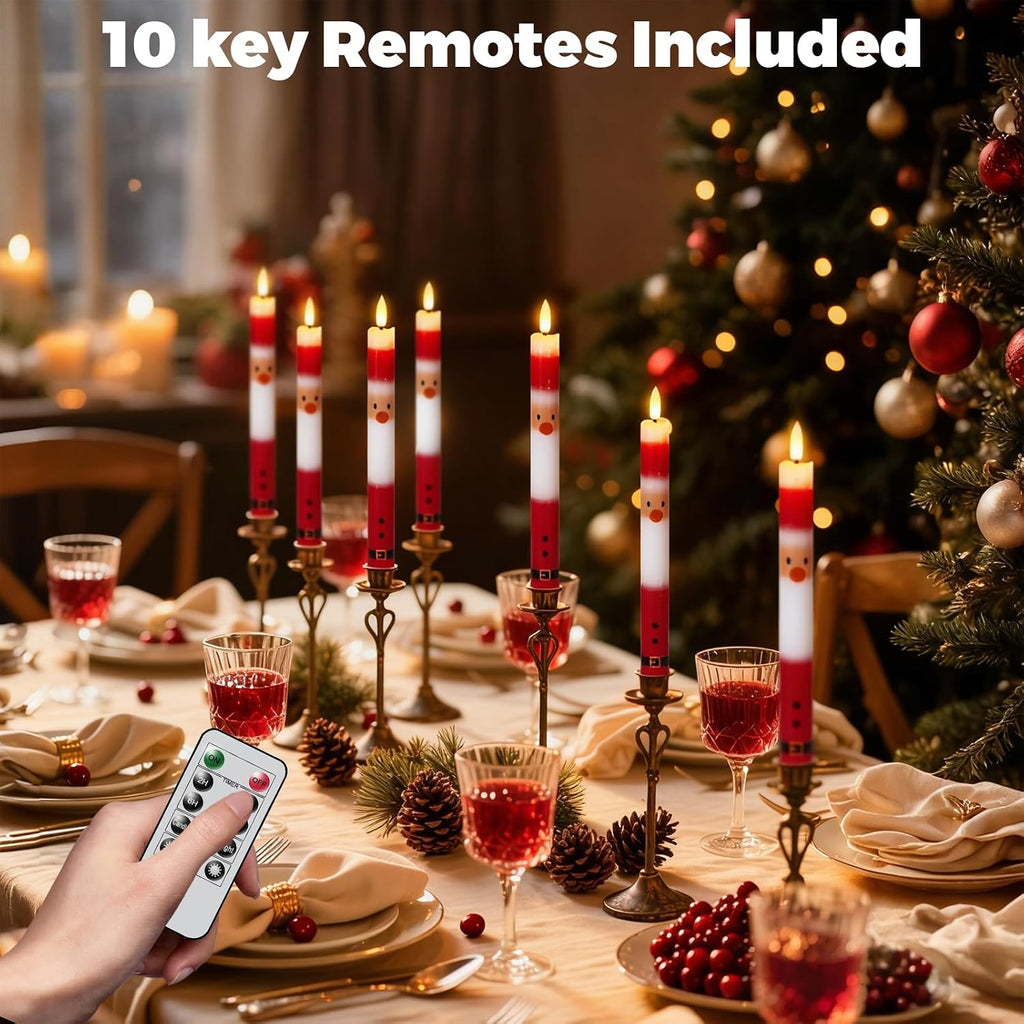 Wondise Christmas Santa Flameless Taper Candles with Remote Timer