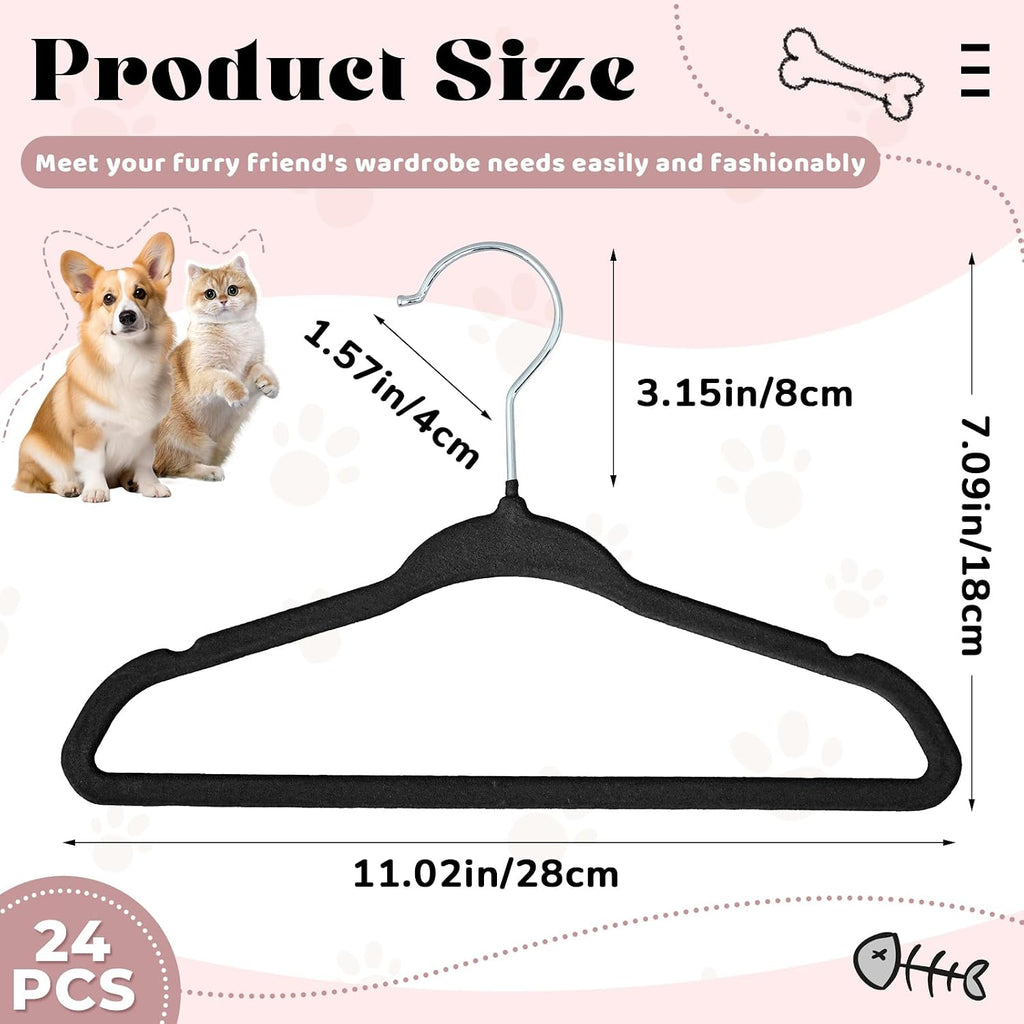 Weysat 24 Pcs Black Pet Hangers 11" Non-Slip Velvet 360° Swivel Hook