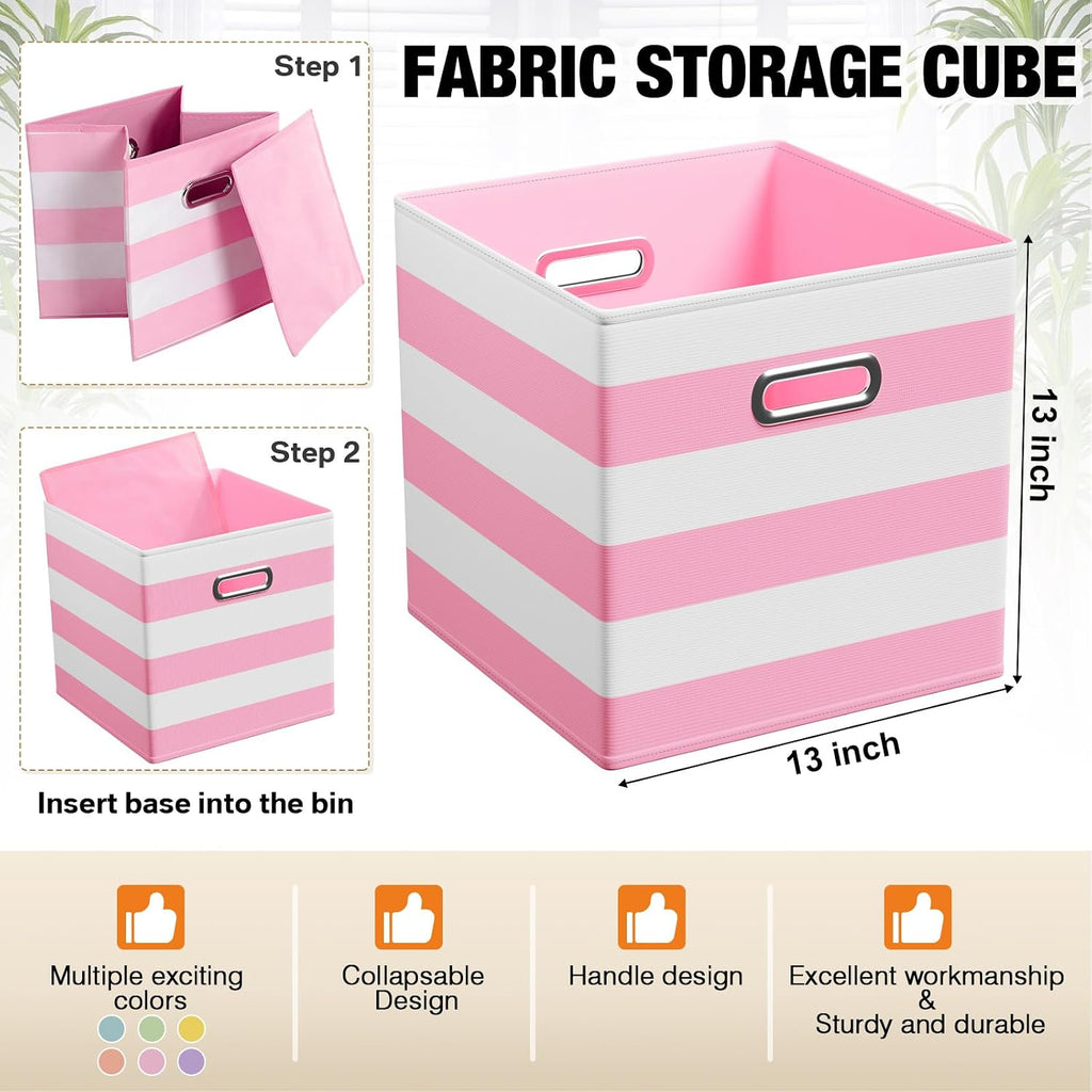 CroBlissful 13 Inch 6 Pcs Fabric Storage Cubes with Handle, Macaron Color