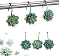 Amyhill 12 Pcs Succulents Plants Decorative Cute Shower Curtain Hooks Mini Succulents Green Shower Curtain Rings Bulk Hanger Stainless Steel Resin Plant Theme Hooks for Bathroom Bedroom Home Decor