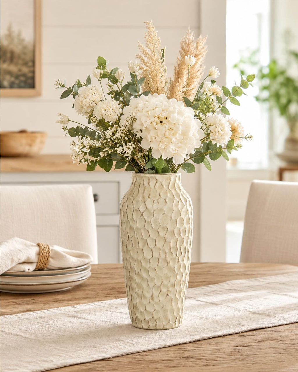 12.4 Inch Large Yellow Textured Ceramic Tall Vase for Rustic Home Decor