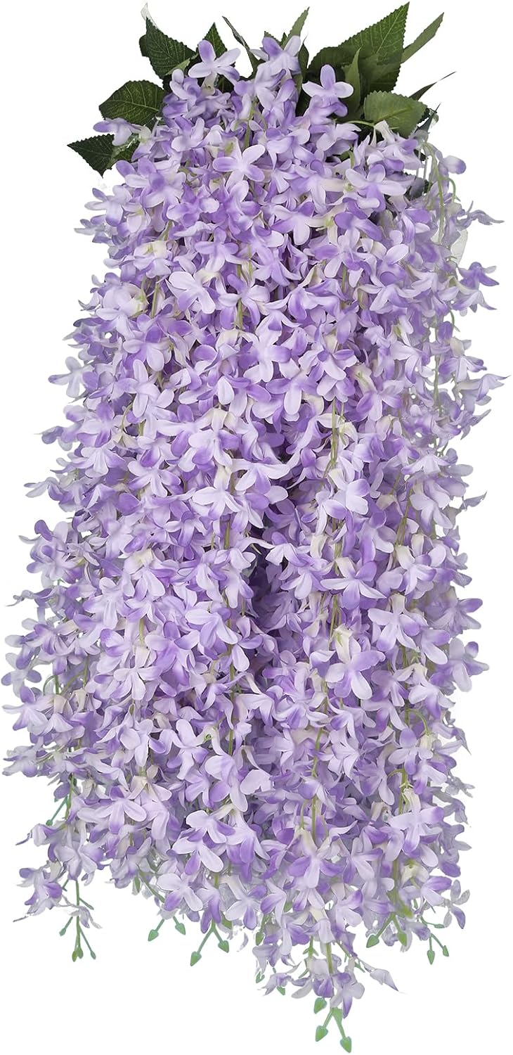 RECUTMS Artificial Silk Lilac Purple Flowers Garland 8Pcs-24Branches 33.5in