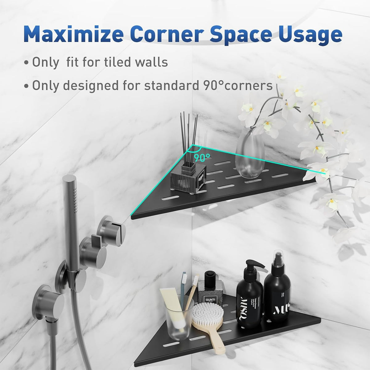 lives Shower Corner Shelf 2 Pack, 10-Inch 304 Stainless Steel, Matte Black