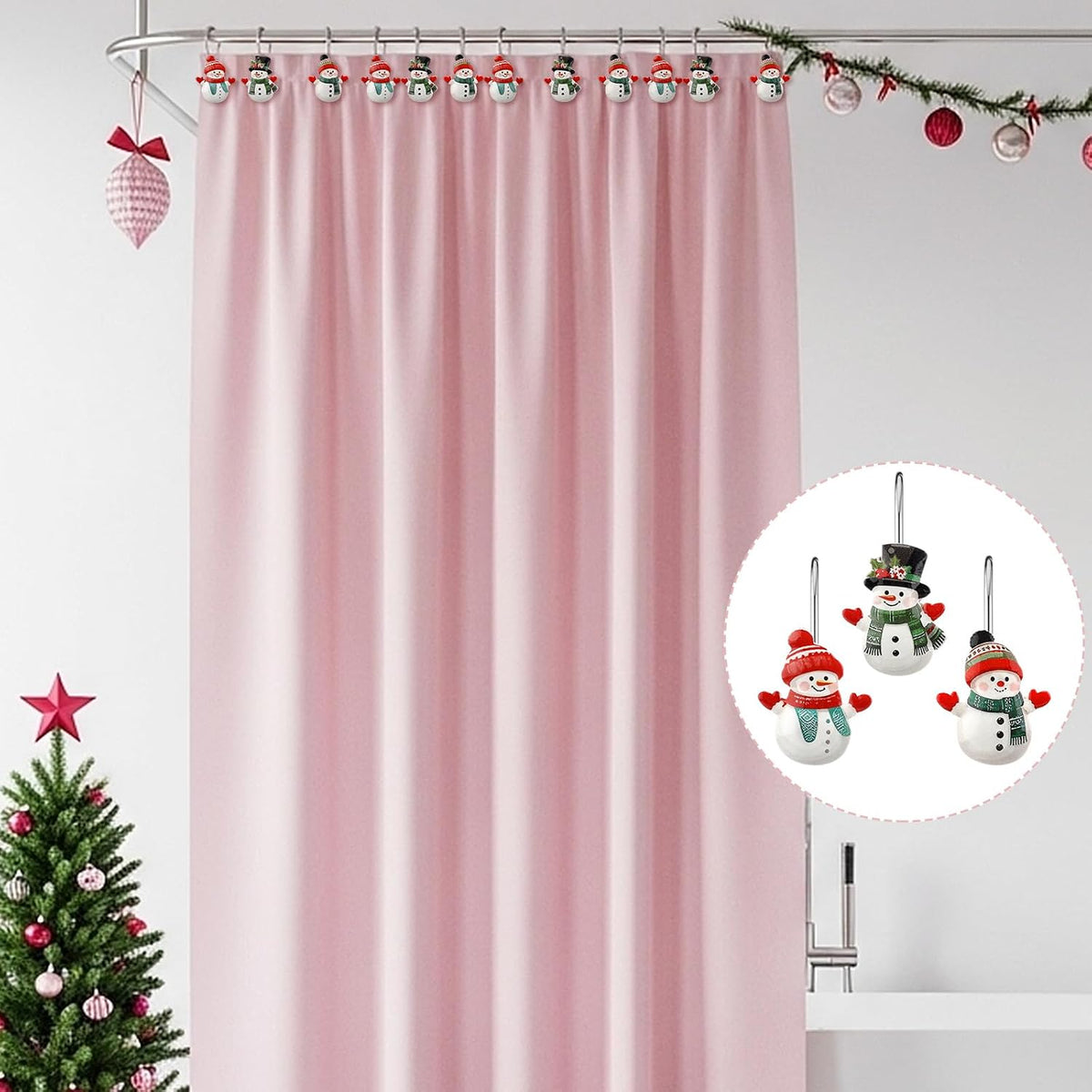Colingmill 12 Pcs Christmas Snowman Shower Curtain Hooks Bulk