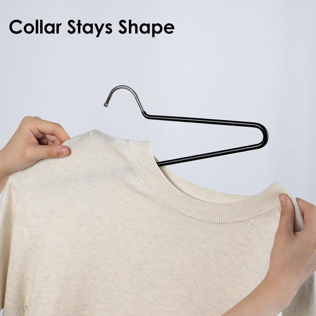 Non-Slip Metal Clothes Hangers - 5 Pack, Space-Saving Short Neck Hangers for T-Shirts, Dresses, Tank Tops, Jackets (Black)