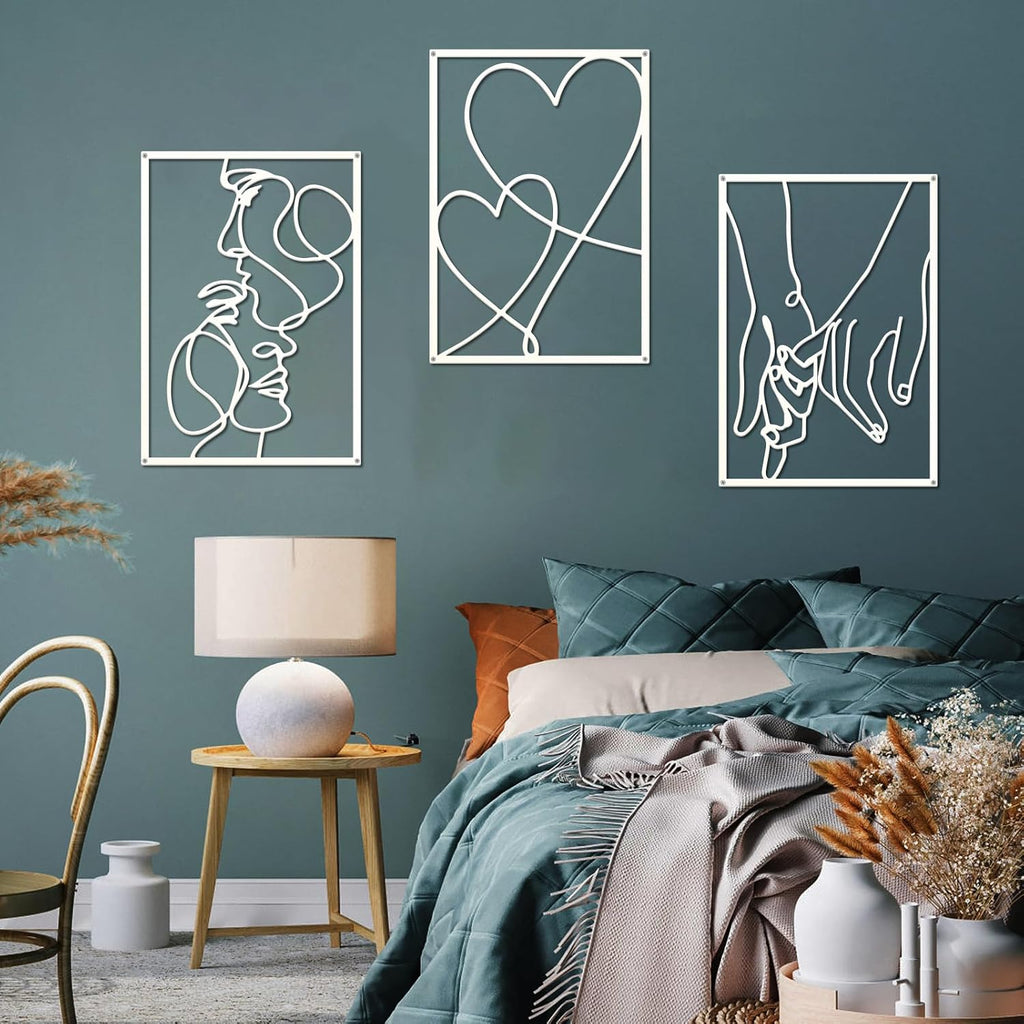 ESTART 3 Pcs Metal Minimalist Line Wall Art, Love Heart Metal Wall Decor