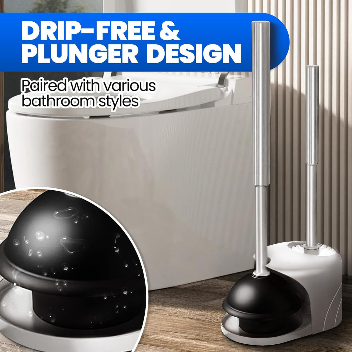 4in1 Toilet Plunger and Brush Set - Home Bathroom Cleaning Tools