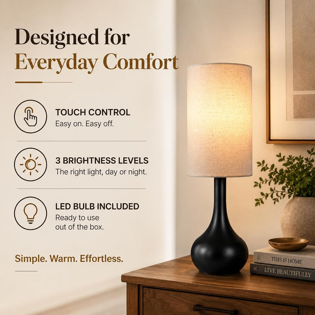 17" Skinny Touch Lamp for Nightstand,3-Way Dimmable Bedside Lamp