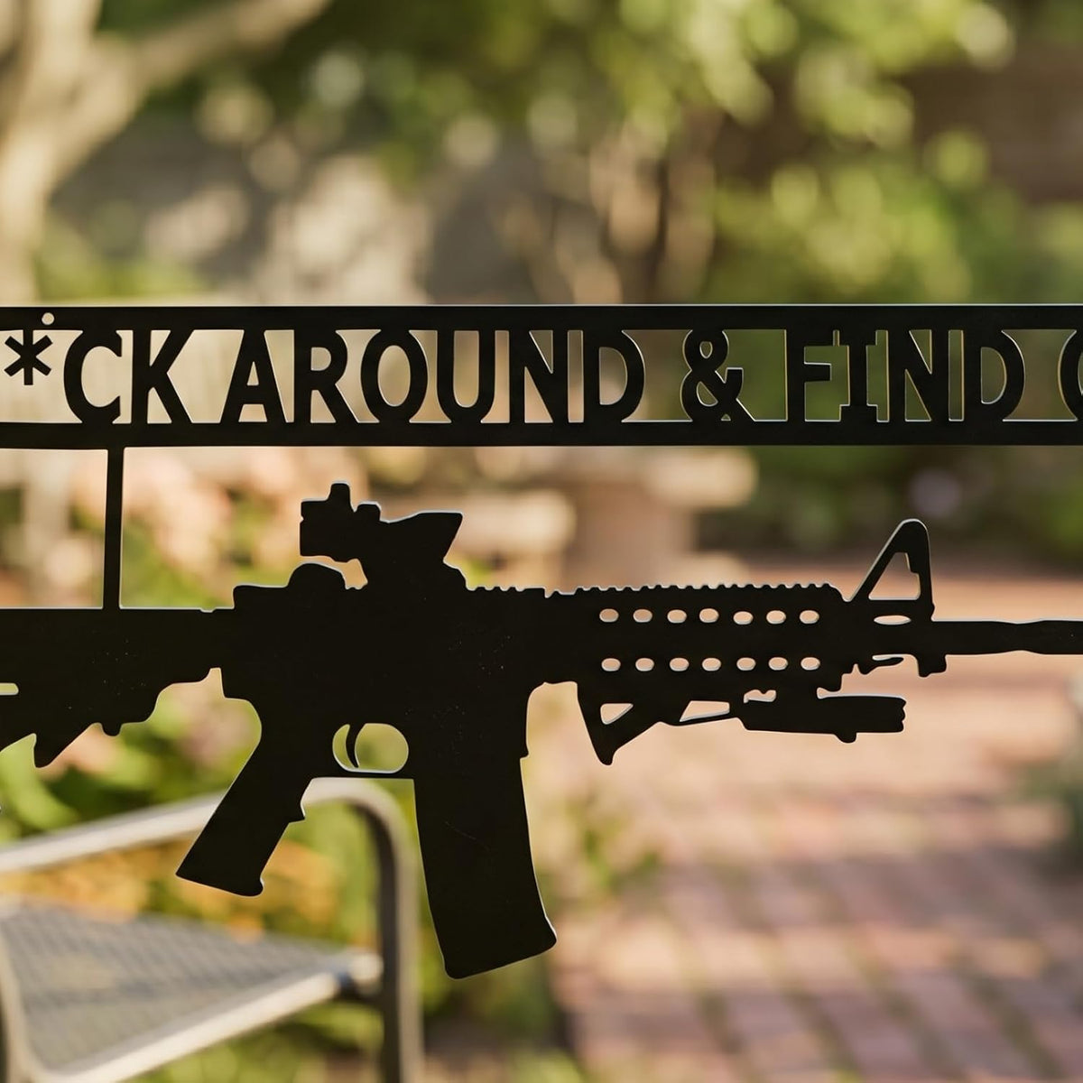Metal No Trespassing Sign "You're In Range" Gun Metal Door, Wall or Tree Hanger Sign Decoration by GUTE,Metal Wall Art,Hanger, Gun Owners (Fck Around And Find Out)
