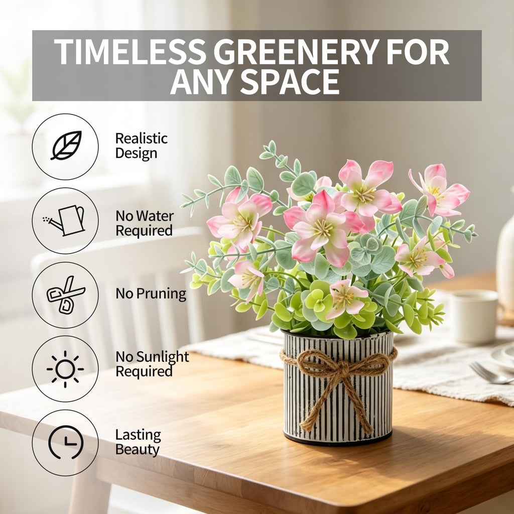 2 Pack Fake Potted Plants with Flowers,Spring Office Home Desk Decor
