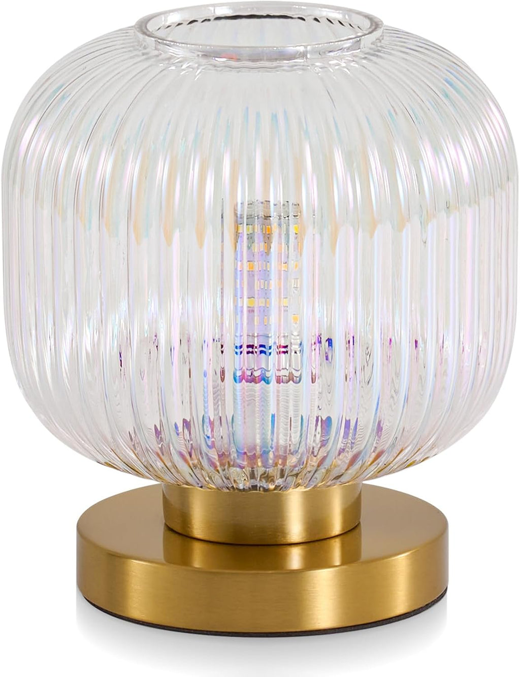 Colorful Glass Table Lamp,Vintage Gold Base Ribbed Bedside Lamp