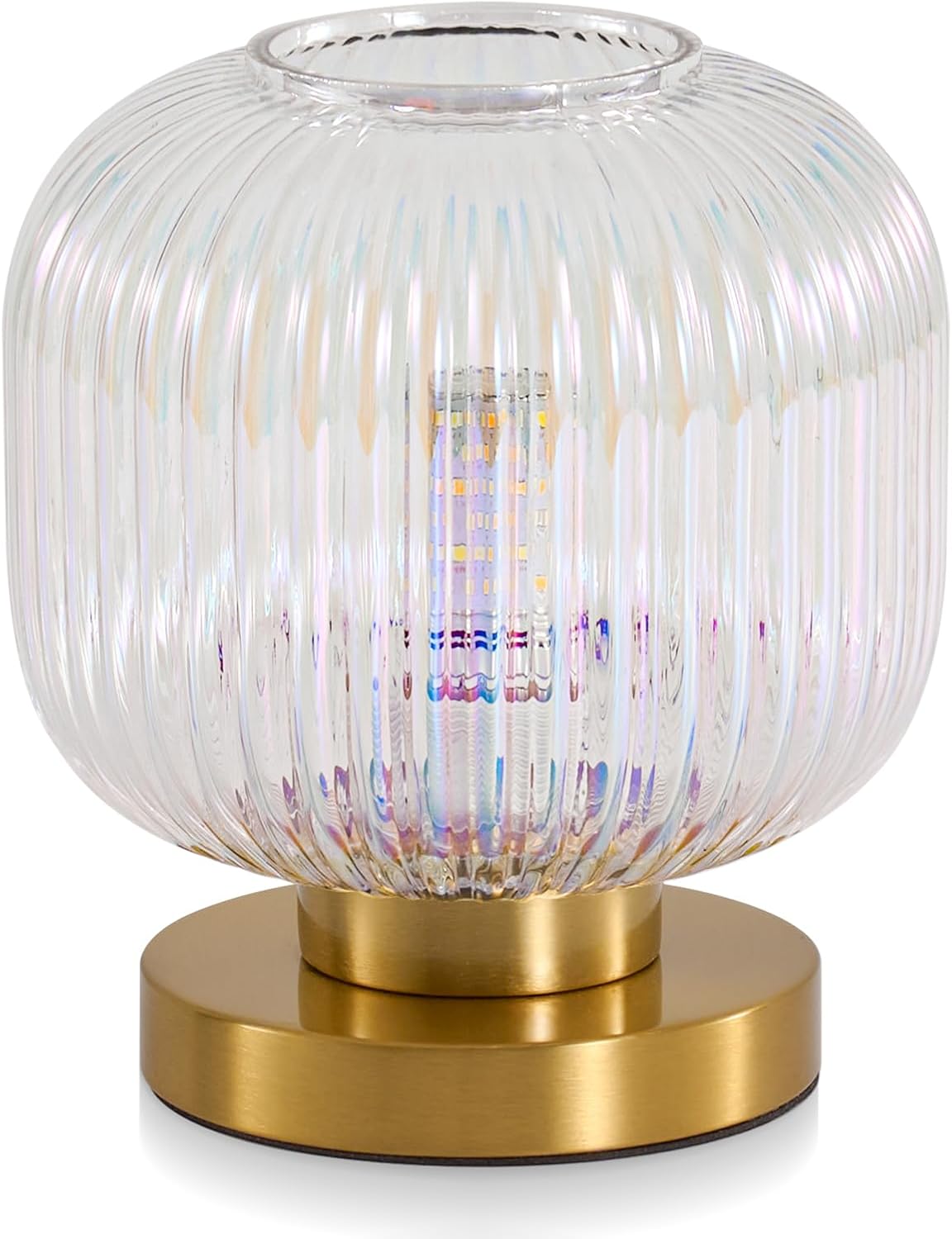 Colorful Glass Table Lamp,Vintage Gold Base Ribbed Bedside Lamp
