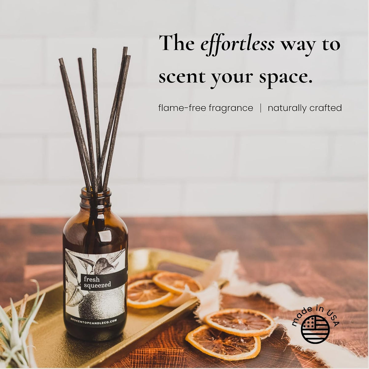 Broken Top Fresh Squeezed Natural Reed Diffuser Set | Continuous, Flame-Free Fragrance for Any Room, no Plug Needed