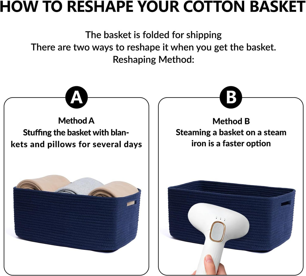 MiniArk Large Storage Baskets for Shelves, 17 x 13 x 7.5” Closet Organizers Bins for Clothes Blanket Towels, Baby Nursery, Toy Baskets Box, Woven Rope Baskets, 2 Packs Navy Blue
