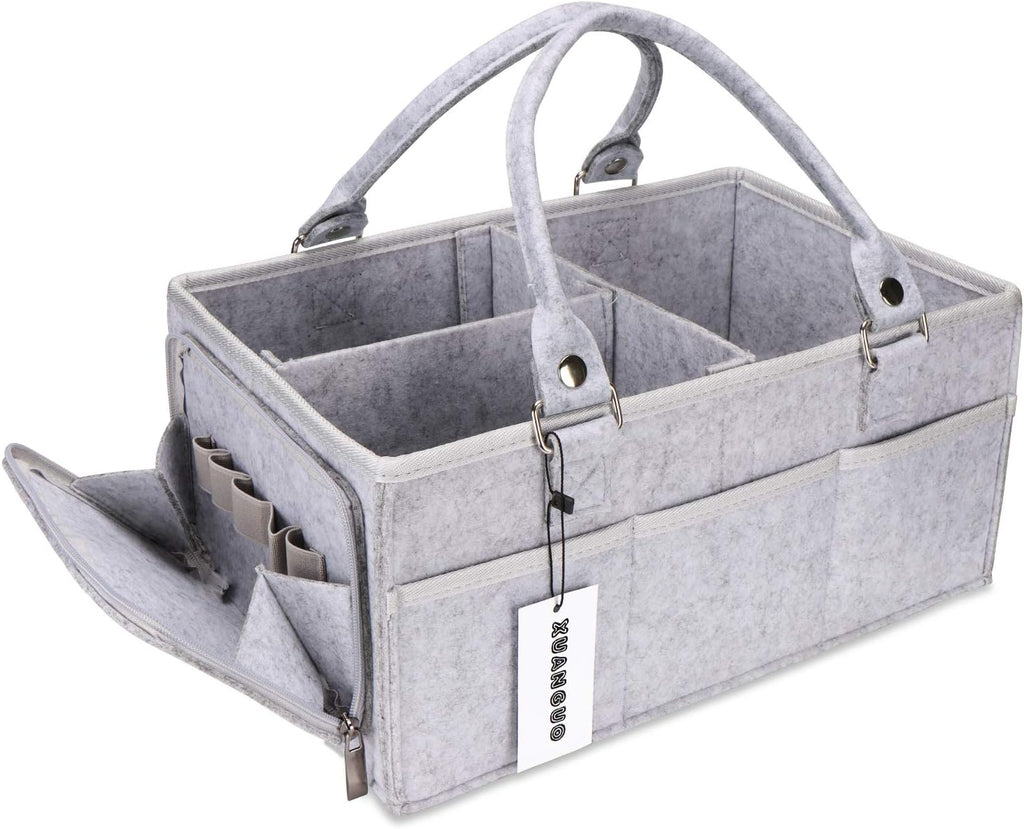 XUANGUO Large Baby Diaper Caddy Organizer, Felt Basket with Handles, Grey