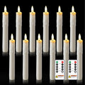 Homemory 7 Inches Flameless Taper Candles with Remote Timer, Short Led Candlesticks with 3D Flickering Light, Battery Operated Candles with Lifelike Flame for Wedding Home Xmas Decor, White, 12 Pcs