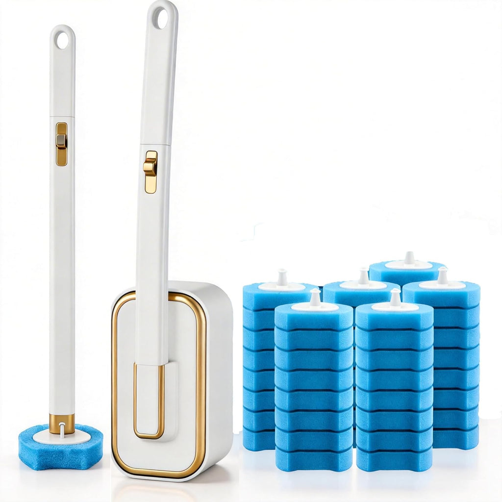 Disposable Toilet Brush with 48 Refills Holder Wall Mount Scrub kit