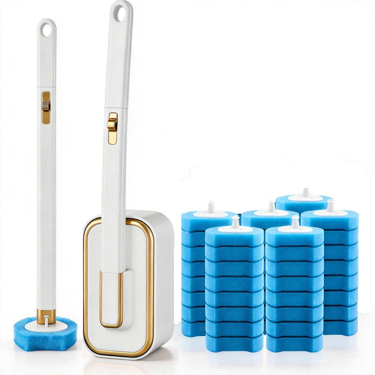 Disposable Toilet Brush with 48 Refills Holder Wall Mount Scrub kit