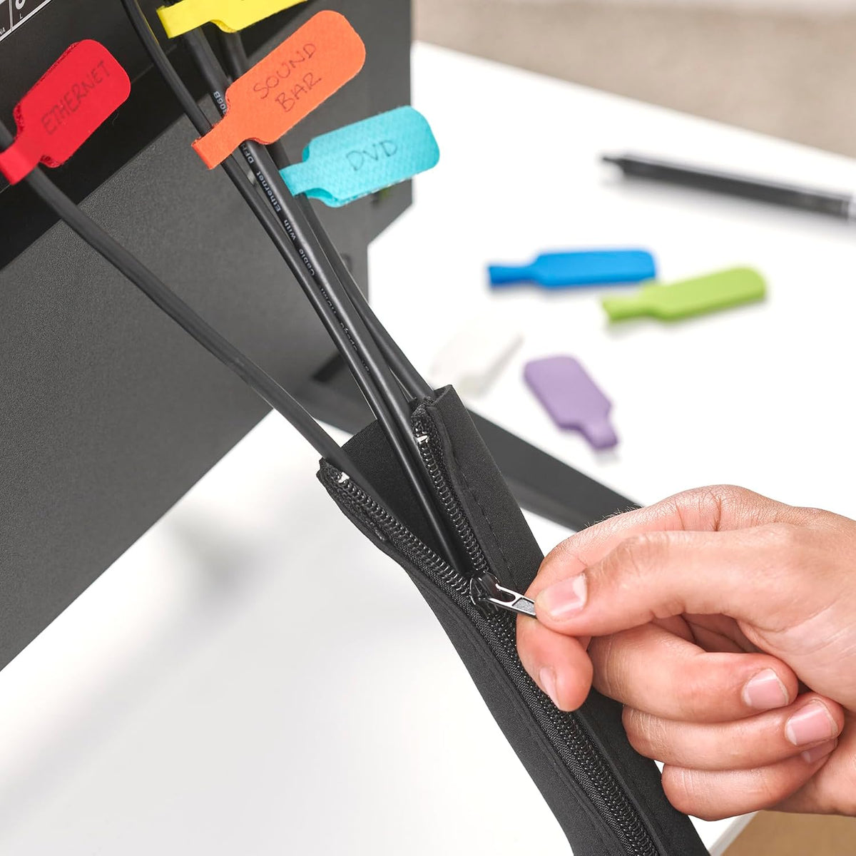 Wrap-It Storage Zipper Cable Sleeve, Black, 24", 4-Pack