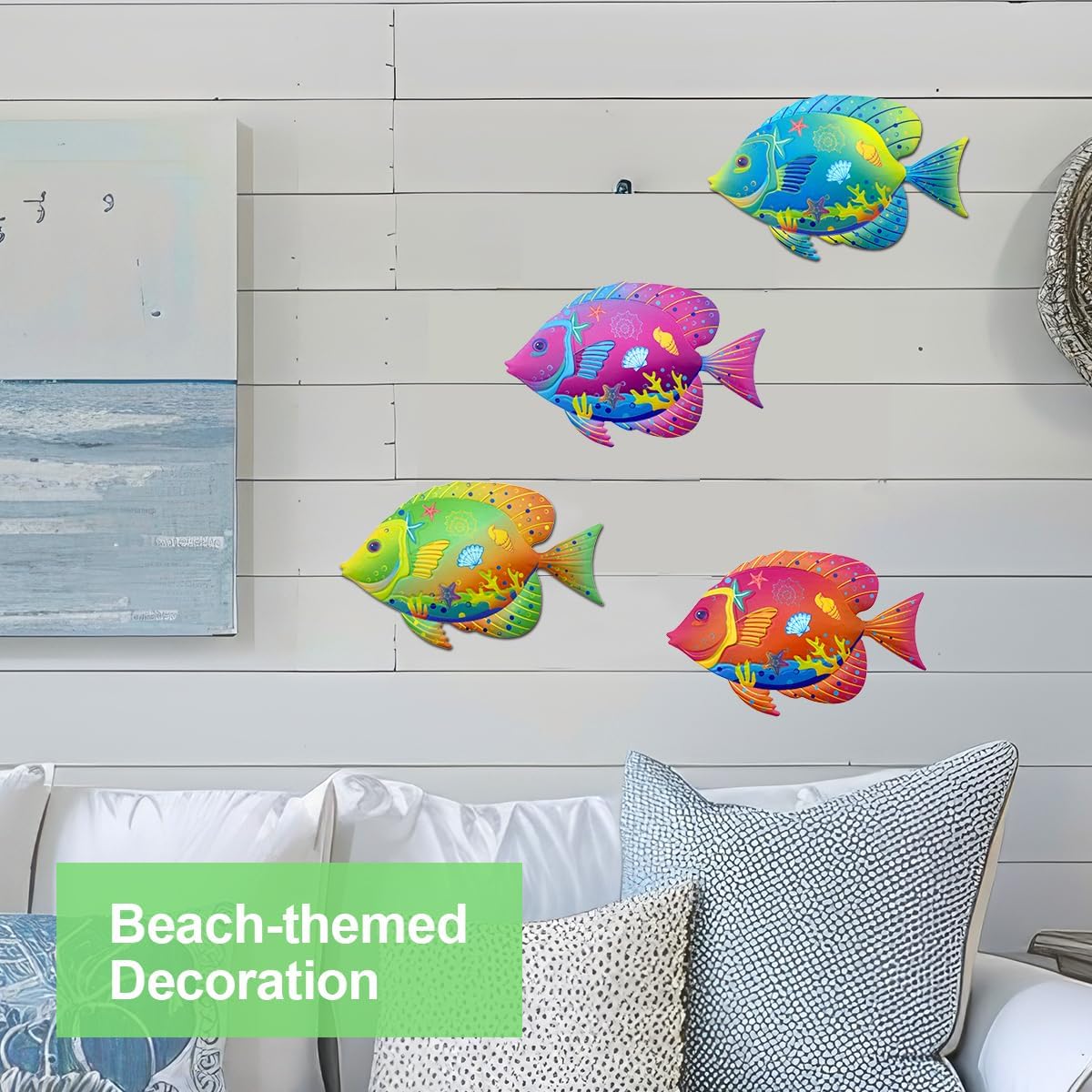 Oraytteo Metal Fish for Pool Decor, 4 Pack Fishes Wall Art Hanging Decorations for Barthroom Fence Patio Beach Home Decor, Indoor or Outdoor Decor