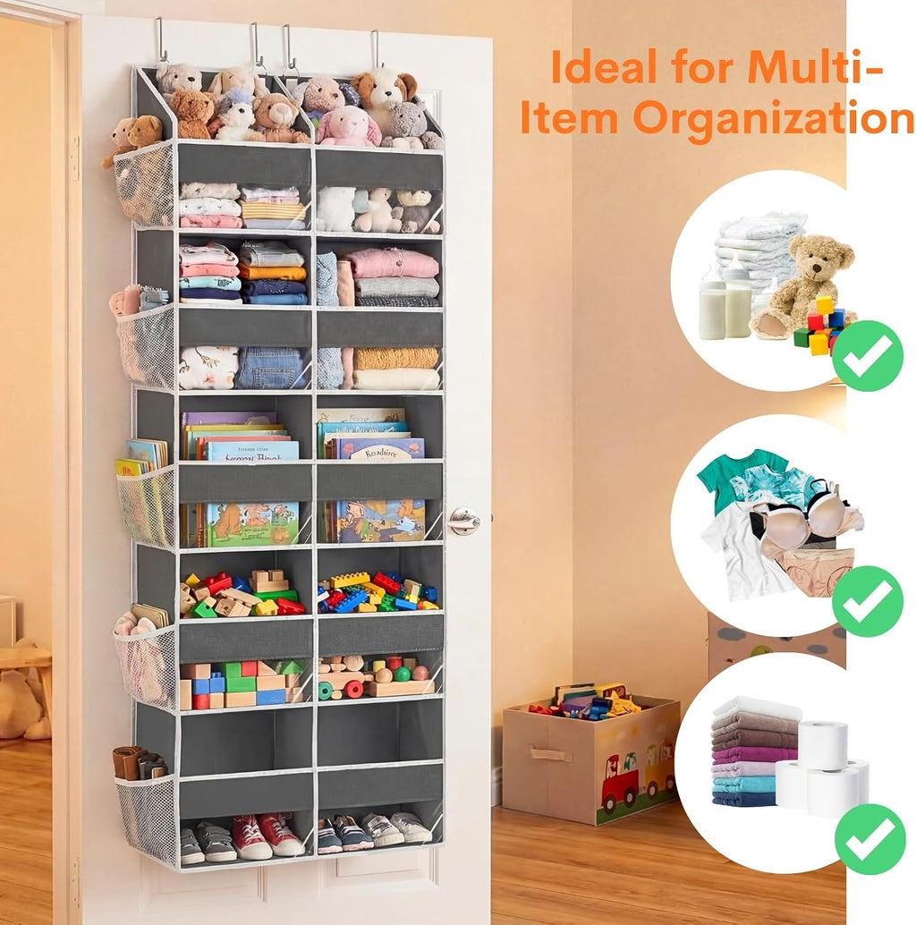 2 Pack Over the Door Organizer 5 Tiers, Extra Large Behind Door Storage of 10 Compartments, 80 lbs Weight Capacity Over Door Organizer, Door Hanging Organizer for Closet, Diaper Organizer,Room storage