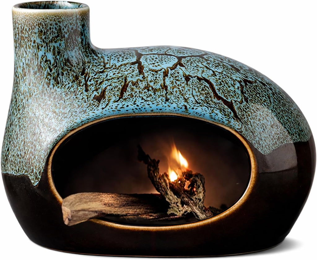 Handcrafted Ceramic Palo Santo Holder – Artistic Incense Burner for Meditation, Mindfulness and Zen Home Decor – Wabi-Sabi Style Cone Sculpture, Gift for Yoga, Relaxation & Aromatherapy (Viridis)