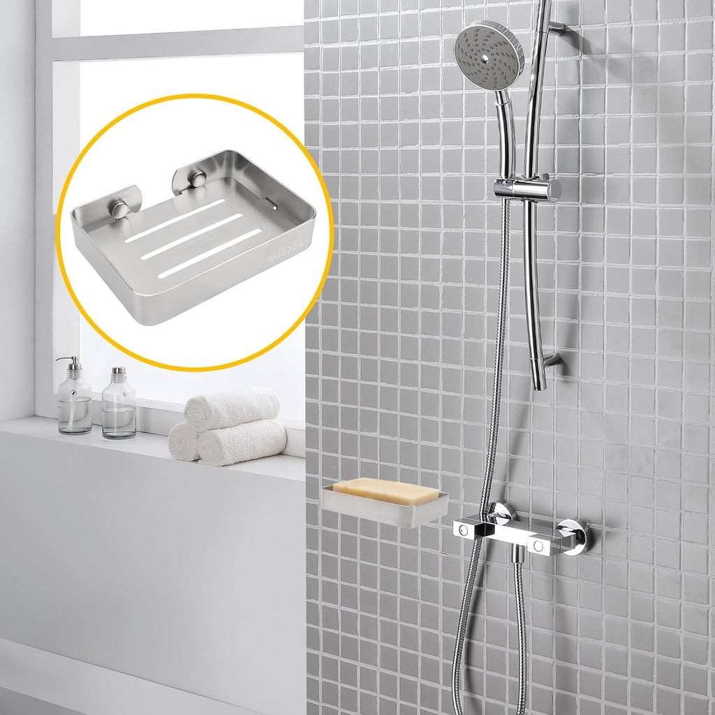 Soap Dish Stainless Steel Silver Soap Dish Holder Wall Mounted Shower Soap Holder with Screws, Sturdy Soap Dish for Bar Soap Stylish Soap Dish Holder (Medium, Silver)