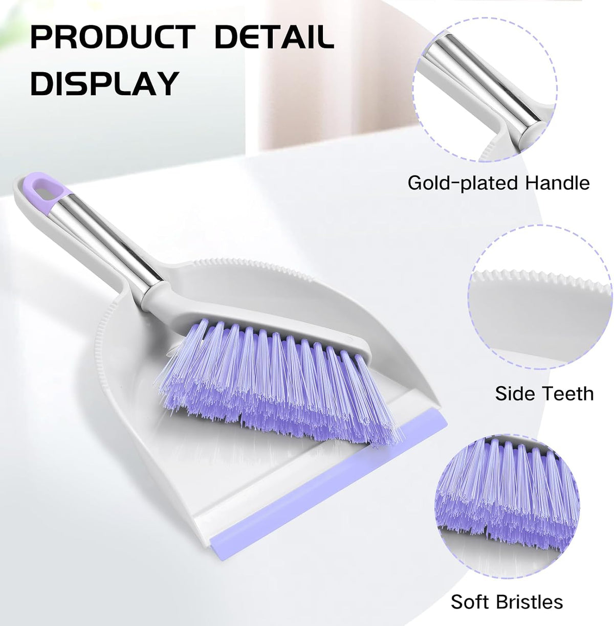 NACENA Mini Broom and Dustpan Set,Small Dust Pan and Brush Set,Light&Purple