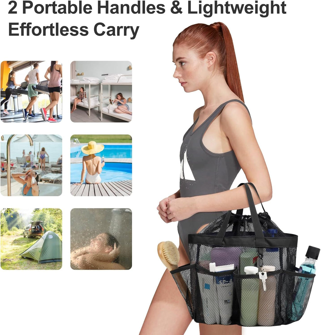 Mesh Shower Caddy Portable with Drawstring - 2-Handle Shower Bag for Dorm