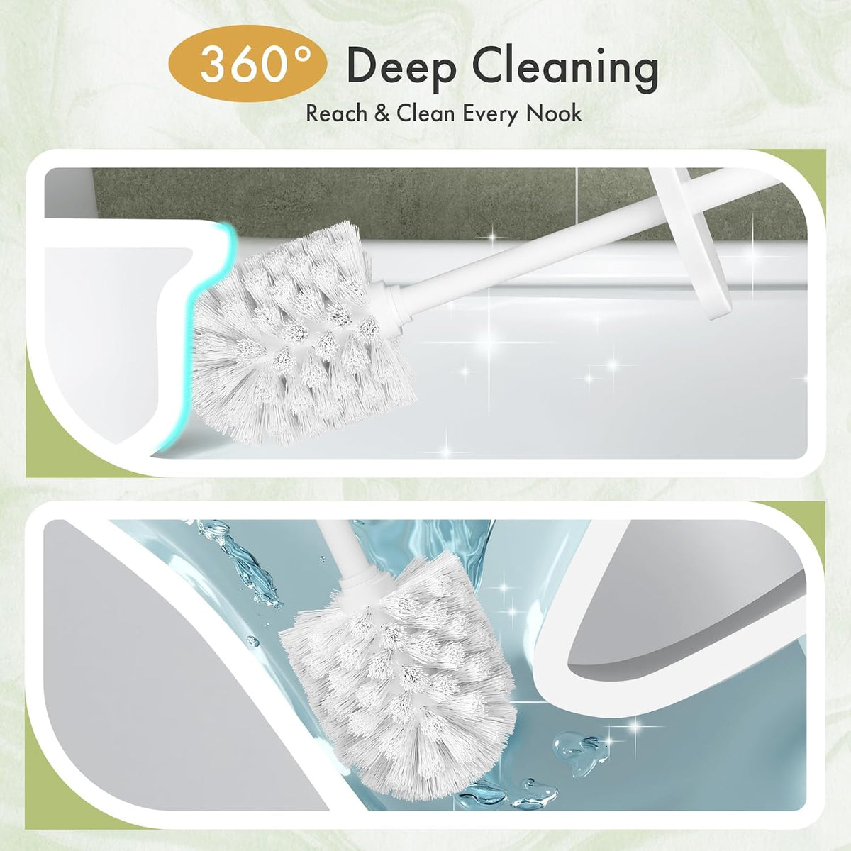Toilet Bowl Brush and Holder Set 2 Pack with 4 Extra Brush Heads (White)