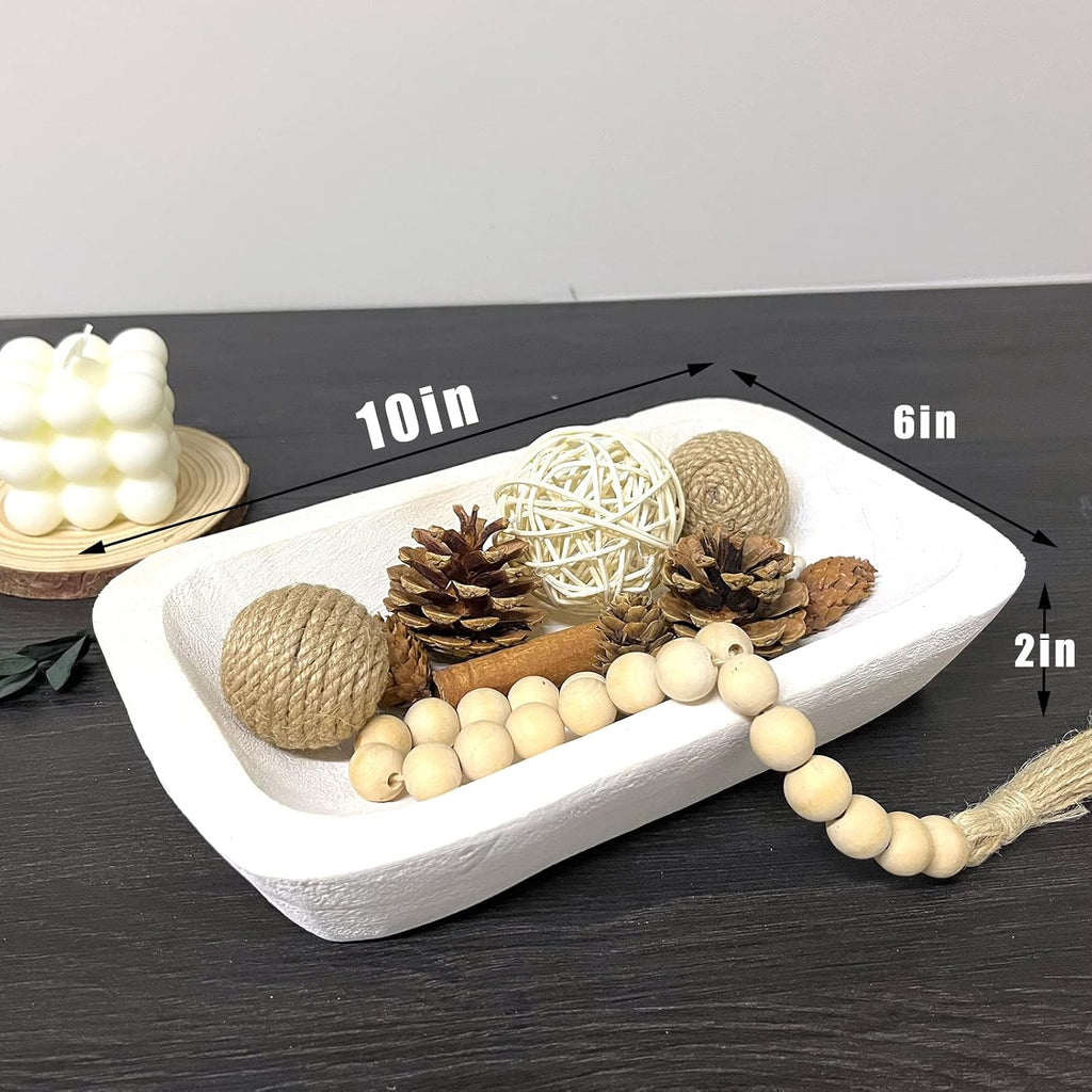 Wooden Dough Bowl Decor, Vintage Wooden Bowl Hand Carved Home Decor for Dining Table Center, Living Room, Kitchen Decor. (10in white)