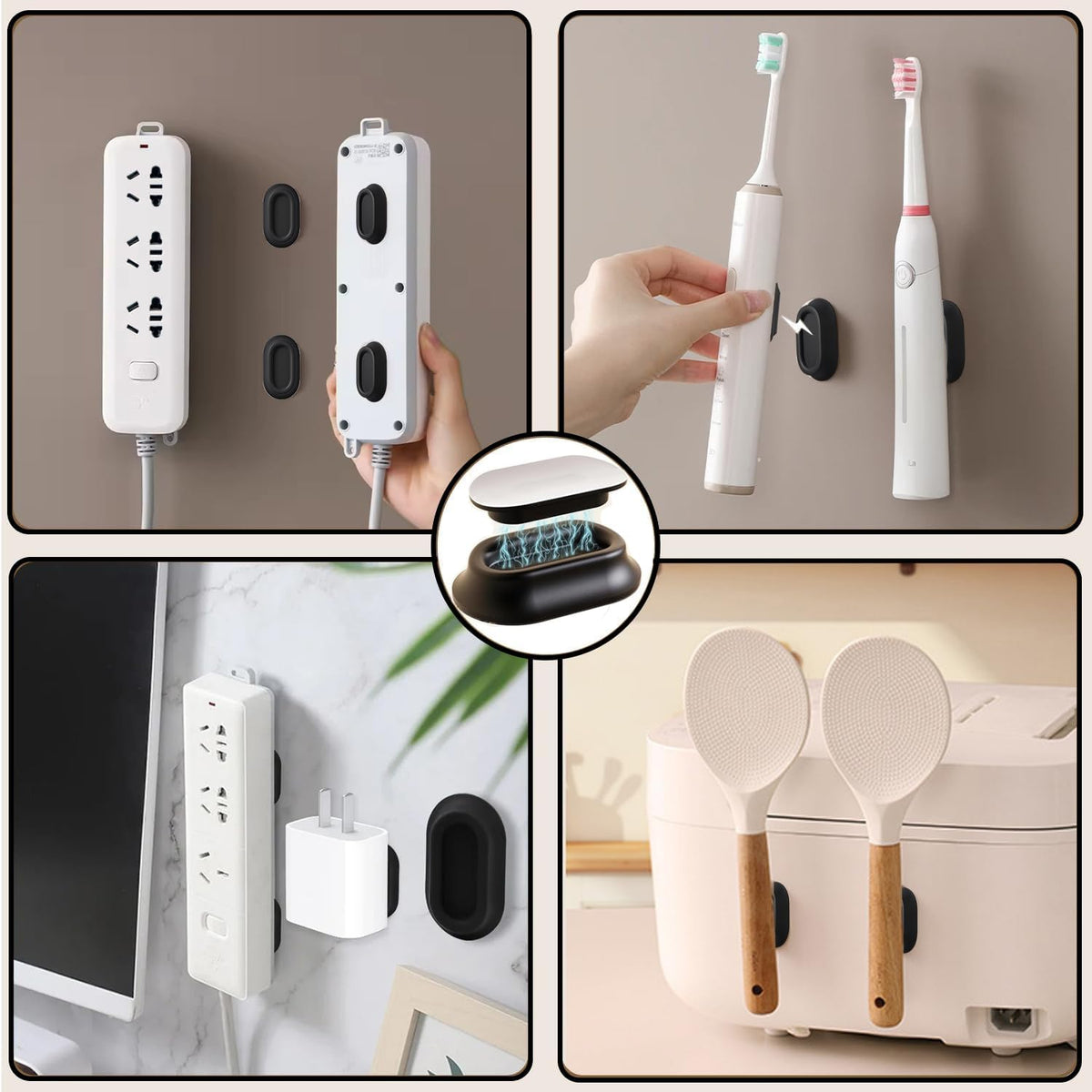 6 Pcs Magnetic Remote Control Holder Wall Mount-No Drill Self-Adhesive Silicone Organizer Storage Wall Holder for Home Office School TV, Fan & Air Conditioner Remote Control (Black)