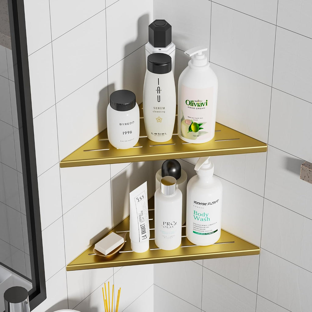 Neodrain 10 Inch Golden Corner Wall Shelf for Tile Wall Insert, Set of 2