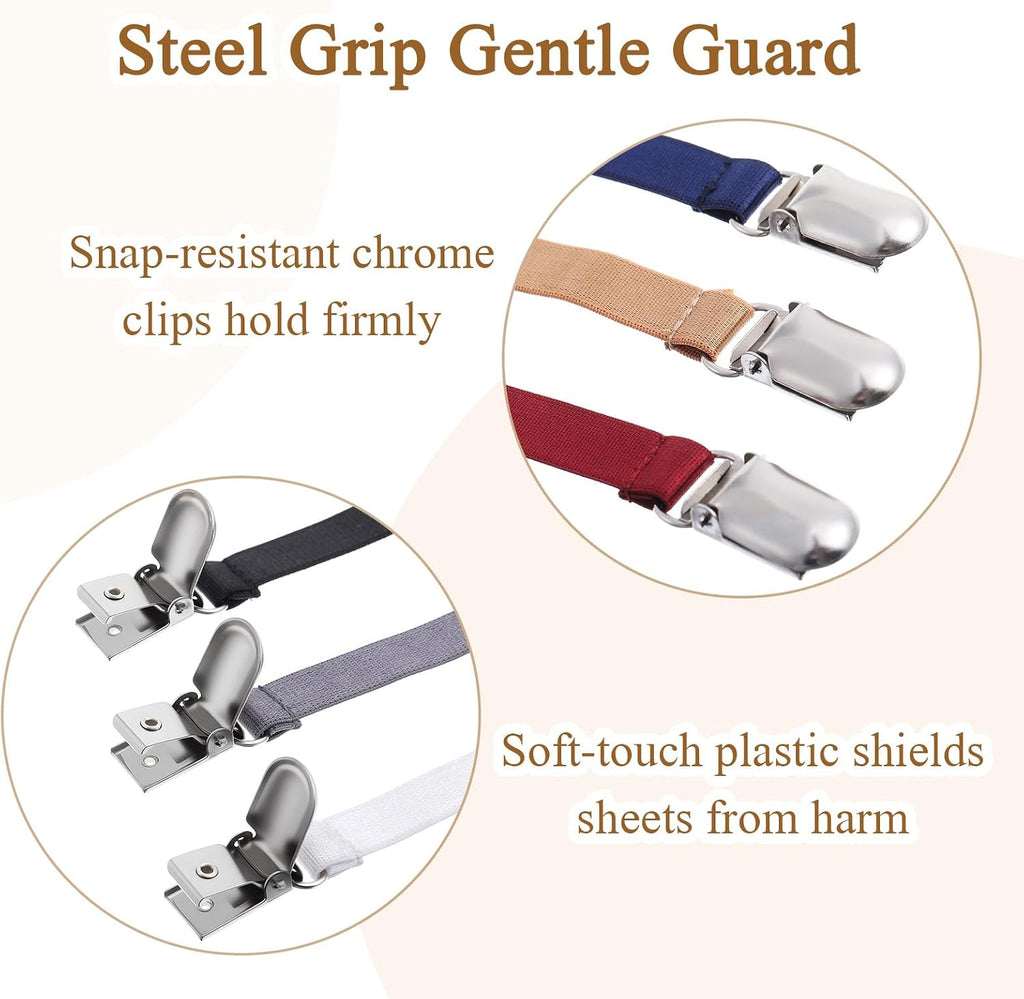 Boao 24 Pcs Bed Sheet Clips Straps Heavy Duty Adjustable Fasteners Elastic Fitted Bed Holder Mattress Corner Sheet Fasteners for Home Room Couch Supplies (Multicolor,5.5 Inch)