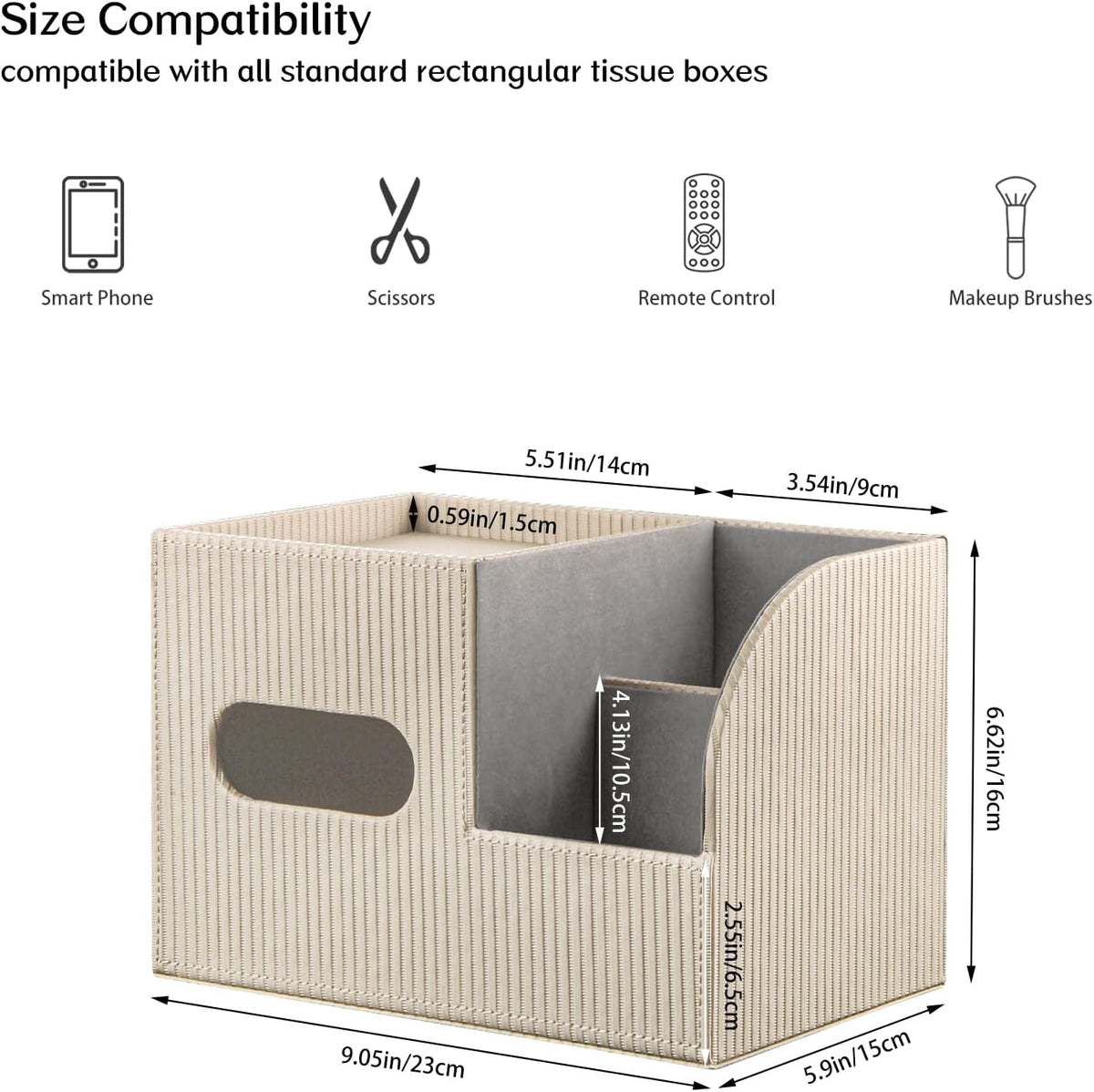 PU Leather Tissue Box Cover with Storage Tray, Cube Facial Tissue Holder