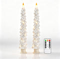 2 Pack White Christmas Tree LED Taper Candles, Flameless Flickering Candles with Copper String Lights, Upgraded Realistic Flame Effect, Battery Operated with Remote for Christmas Home Decoration