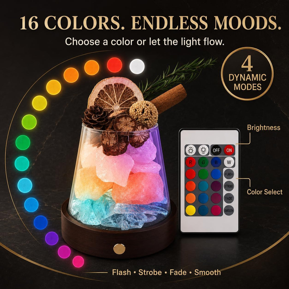Himalayan Salt Lamp with Remote, 16 Color Changing Crystal Night Light, Dimmable LED Mood Lamp for Bedroom, Yoga and Home Decor