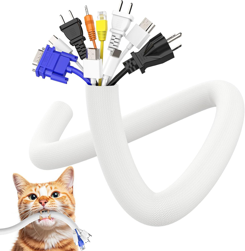 UOMTFAI Cord Protector from Pets No Chew 1” 10ft Cable Sleeve White