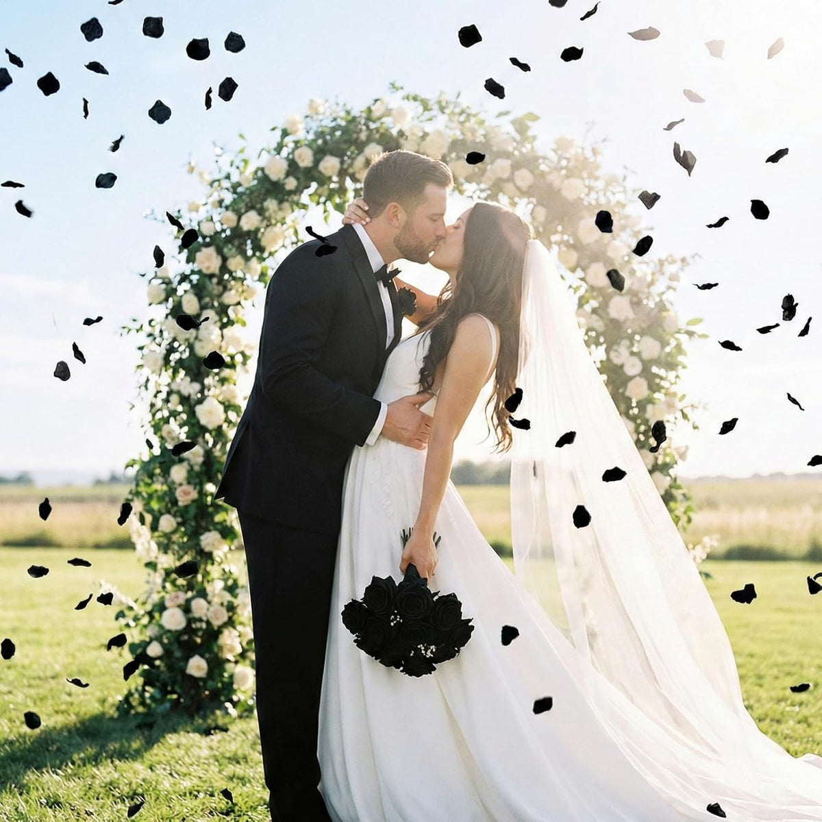 Anwyll 3000Pcs Black Rose Petals - Artificial Faux Flowers Fake Rose Petals for Wedding Proposal Engagement Romantic Night Anniversary Valentine's Galentine's Day Decoration Home Room Party Decor