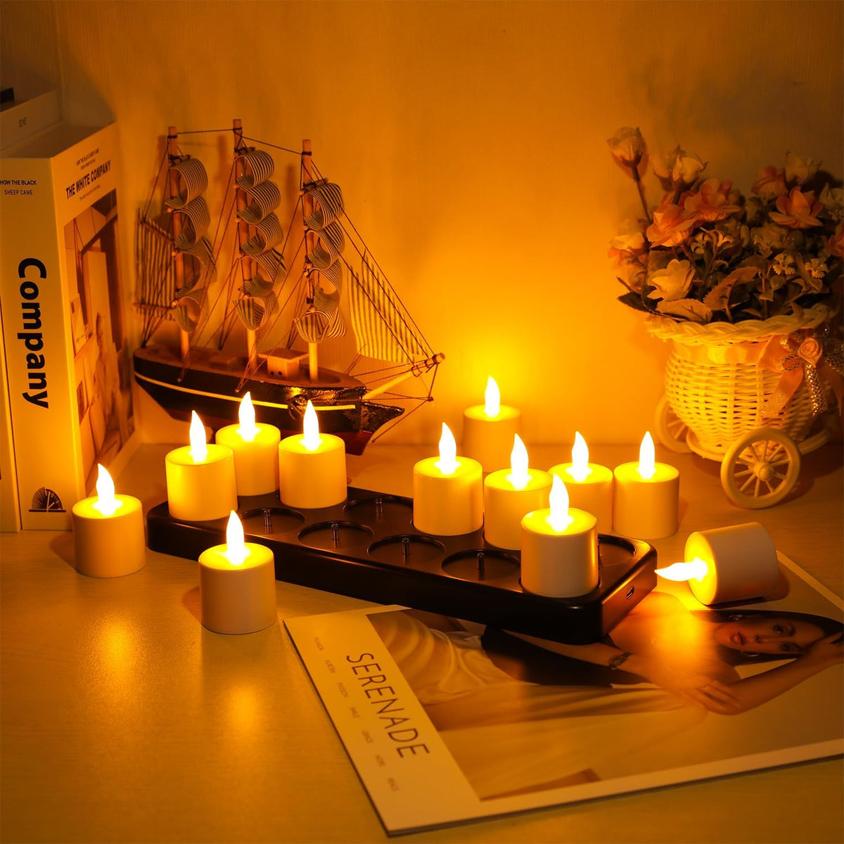 Esup Rechargeable Tea Lights Candles with Remote and Timer for Decorations