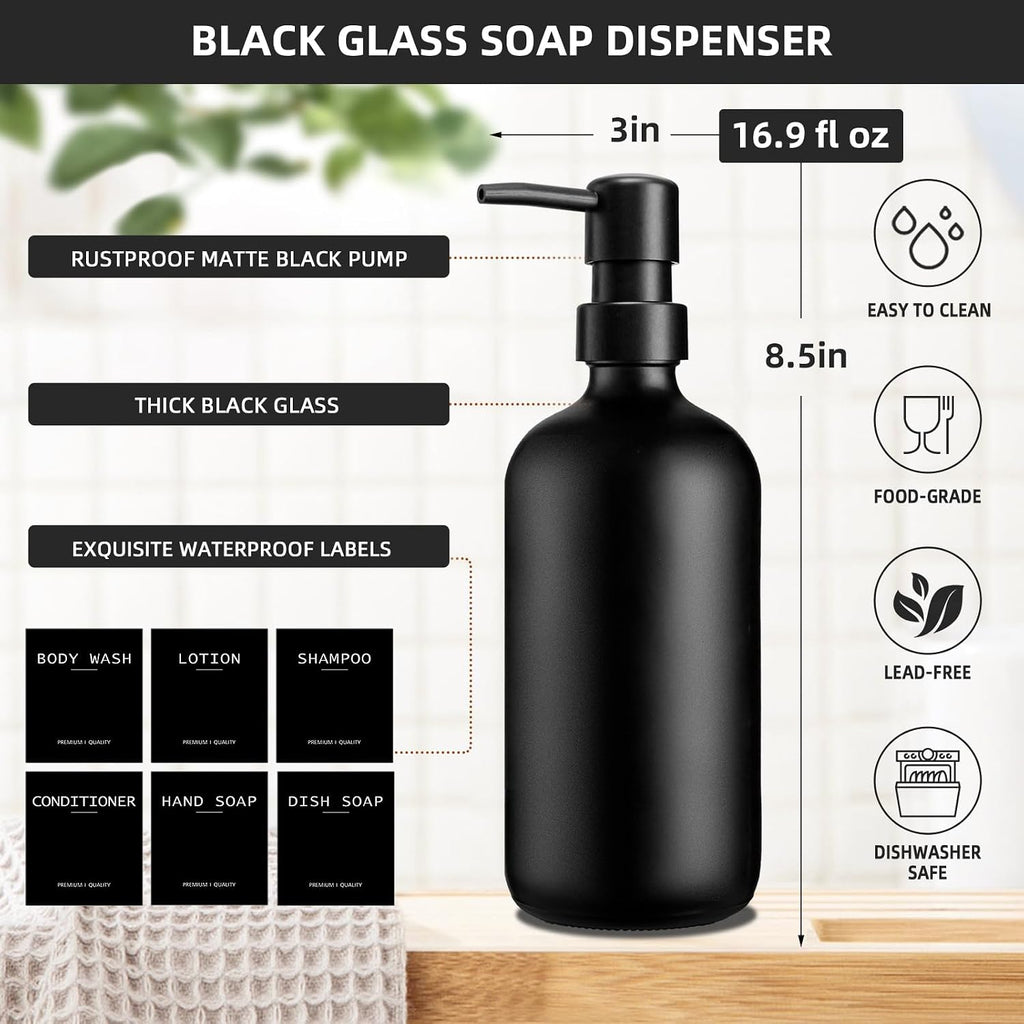 Dish Soap Dispenser for Kitchen, 16.9 fl oz Black Hand and Dish Soap Dispenser Set, Kitchen Soap Dispenser with Sponge Holder, Brush Holder and Loofah Sponge, Countertop Sink Organizer Accessories