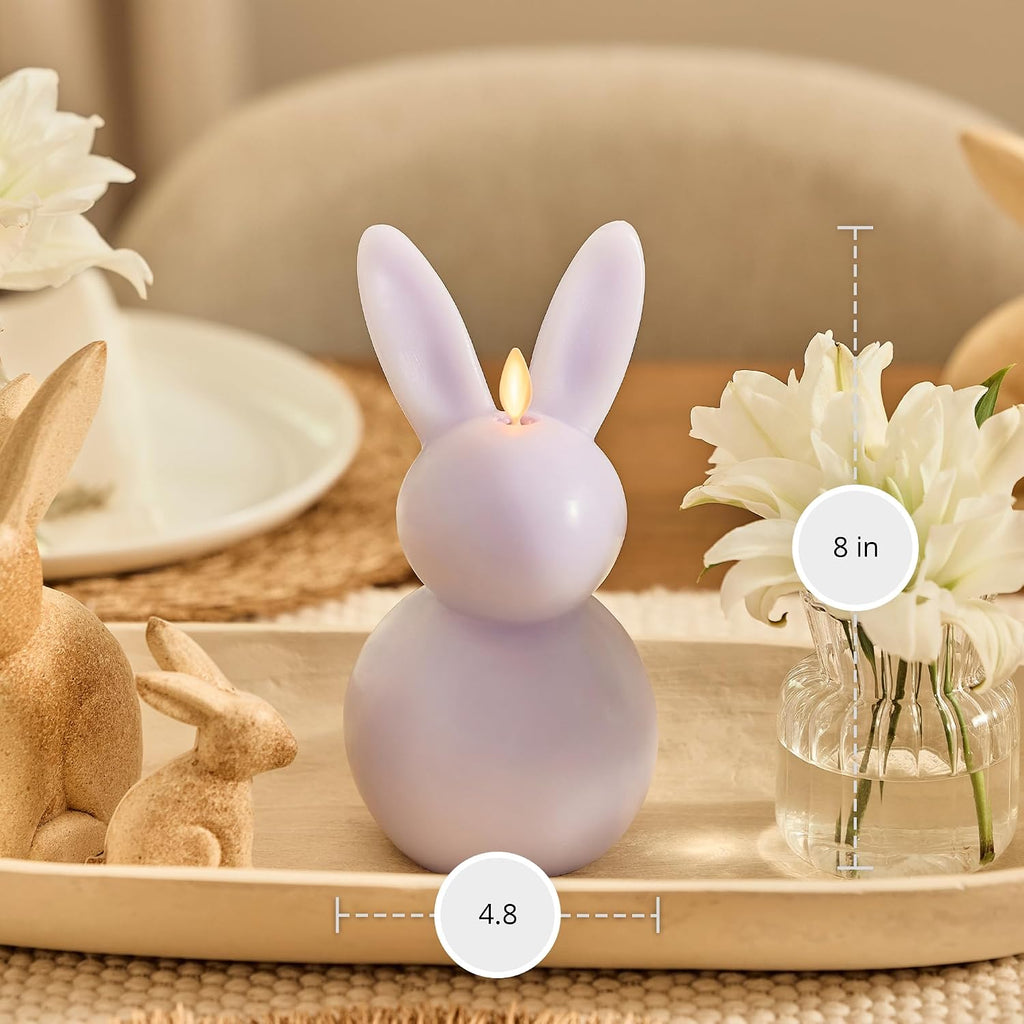 Luminara Easter Bunny Candle- Gentle Lavender 4.8" x 8"- Flameless Real-Flame Holiday-Inspired Decor- AA Batteries- Flickering LED Flame