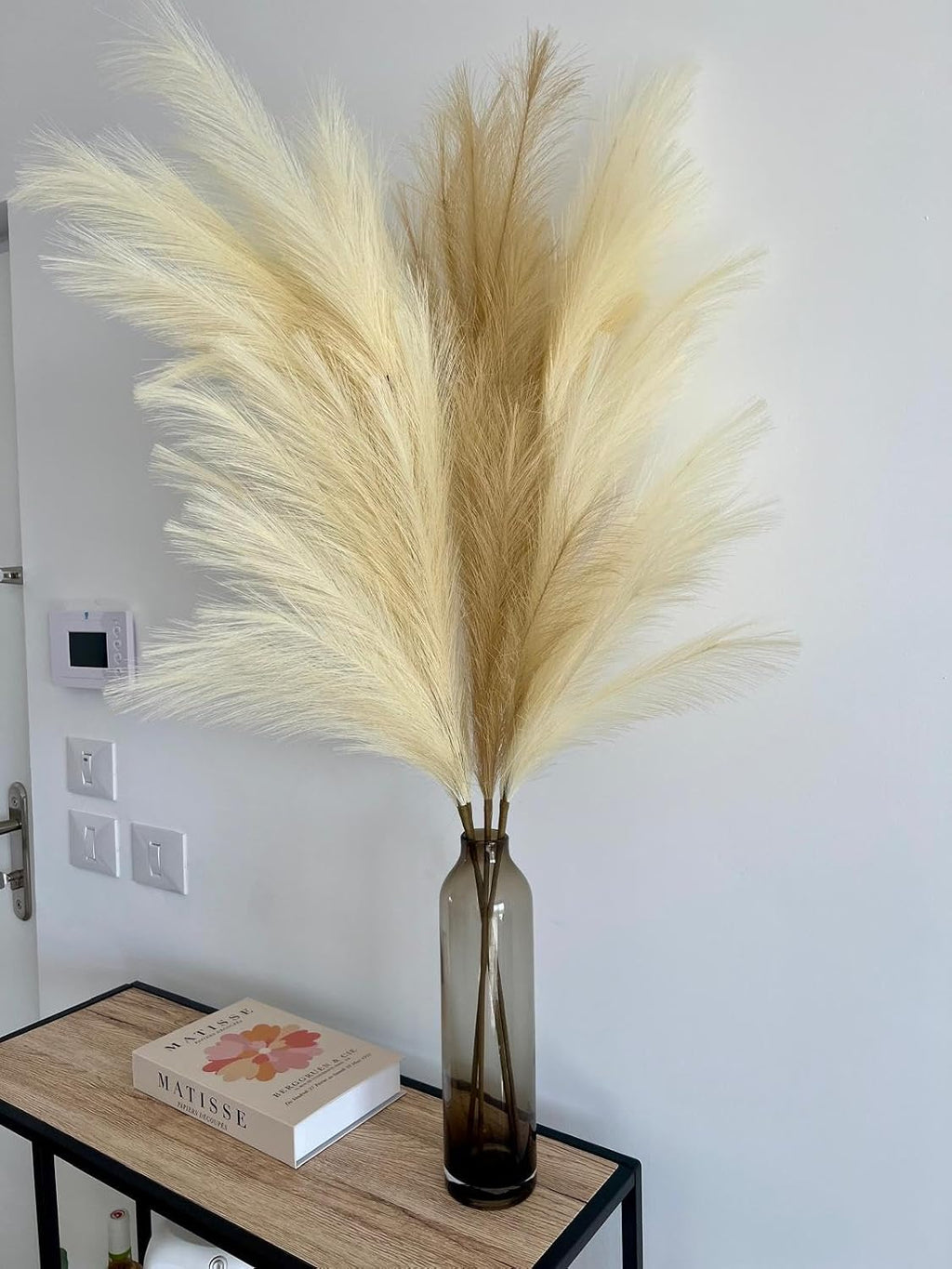 43" / 3.6 ft Pampas Grass Tall 4 Pcs - Faux Pampas Grass Bulk, Artificial Large Pampas Grass Decor for Floor Vase, Room Decor, Home Decor, Boho Decor (Cream & Coffee)