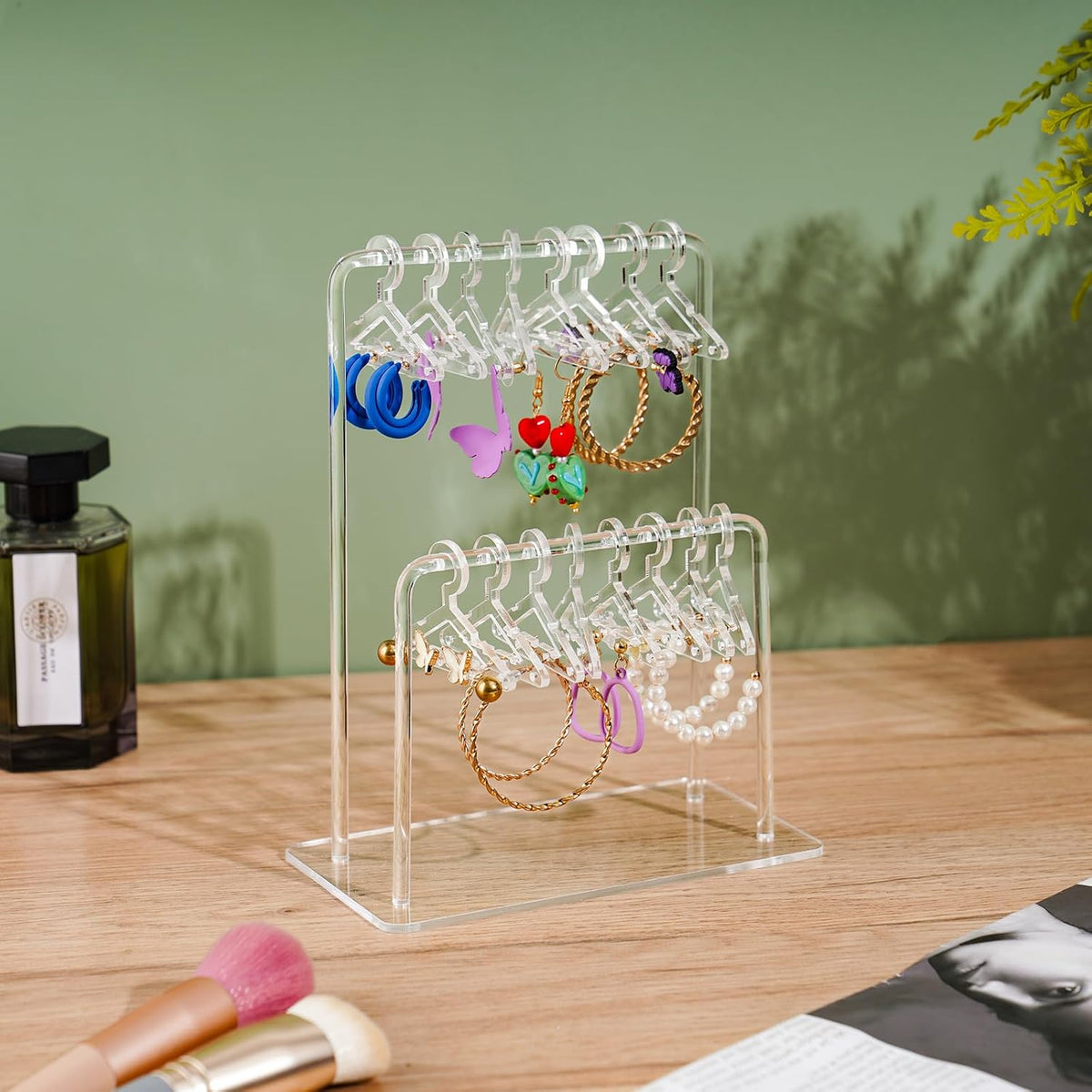 NiHome 2-Tier Earring Holder Organizer, 48 Pairs Acrylic Display, Clear