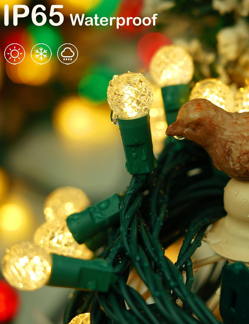 BOHON Warm White Christmas Lights String 17FT 50 LED Faceted G15 Globe
