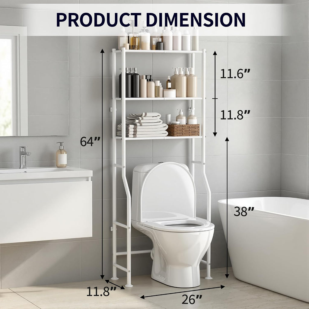 3-Tier Over Toilet Storage Cabinet, No Drilling, 64" H, White