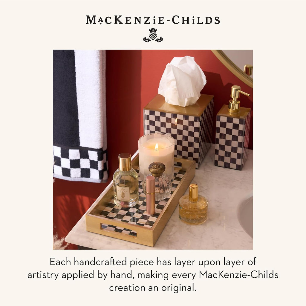 MACKENZIE-CHILDS Glass Soap Pump, Black-and-White Courtly Check