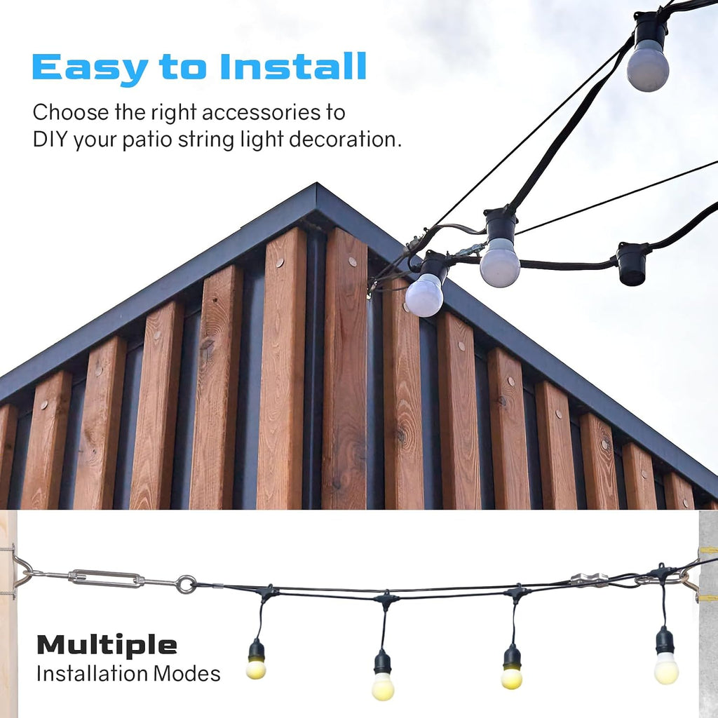 NEREUS String Light Hanging Kit with 250FT Black Vinyl Coated Wire Rope