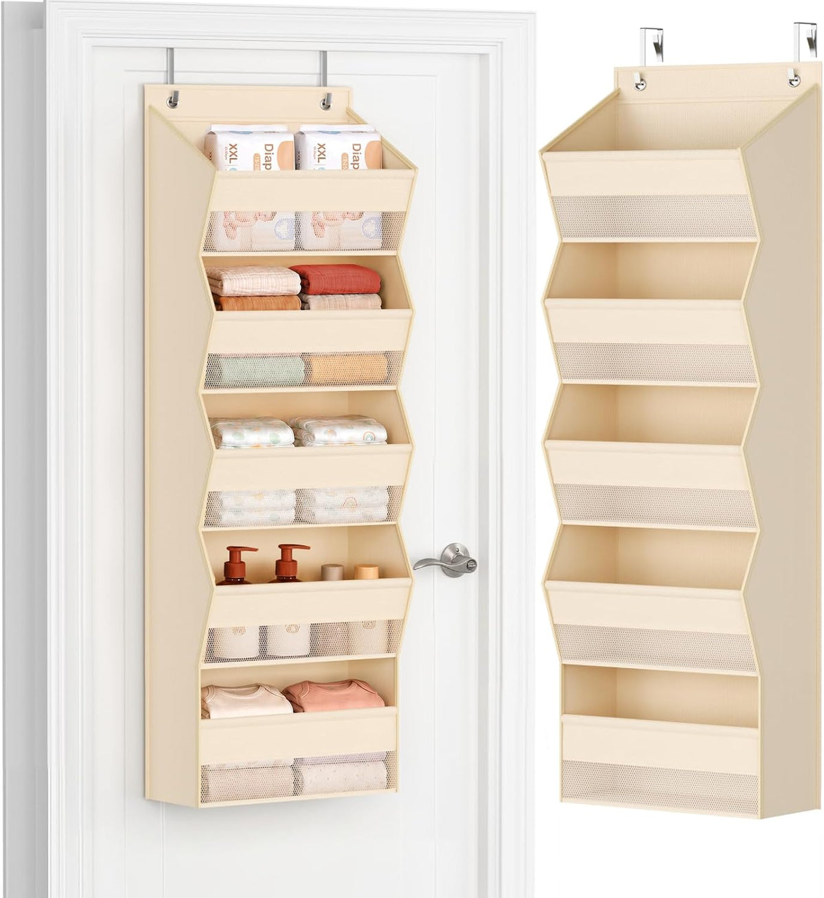 DIMJ Over the Door Organizer, 5-Shelf Hanging Organizer, Beige, 1 Pack